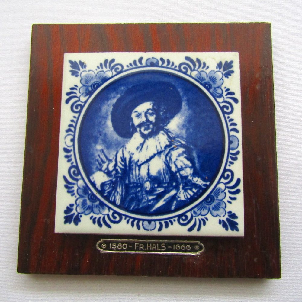 Vintage Delft Blue Small Wall Hanging Plaque Frans Hals 1580-1666 Collectible